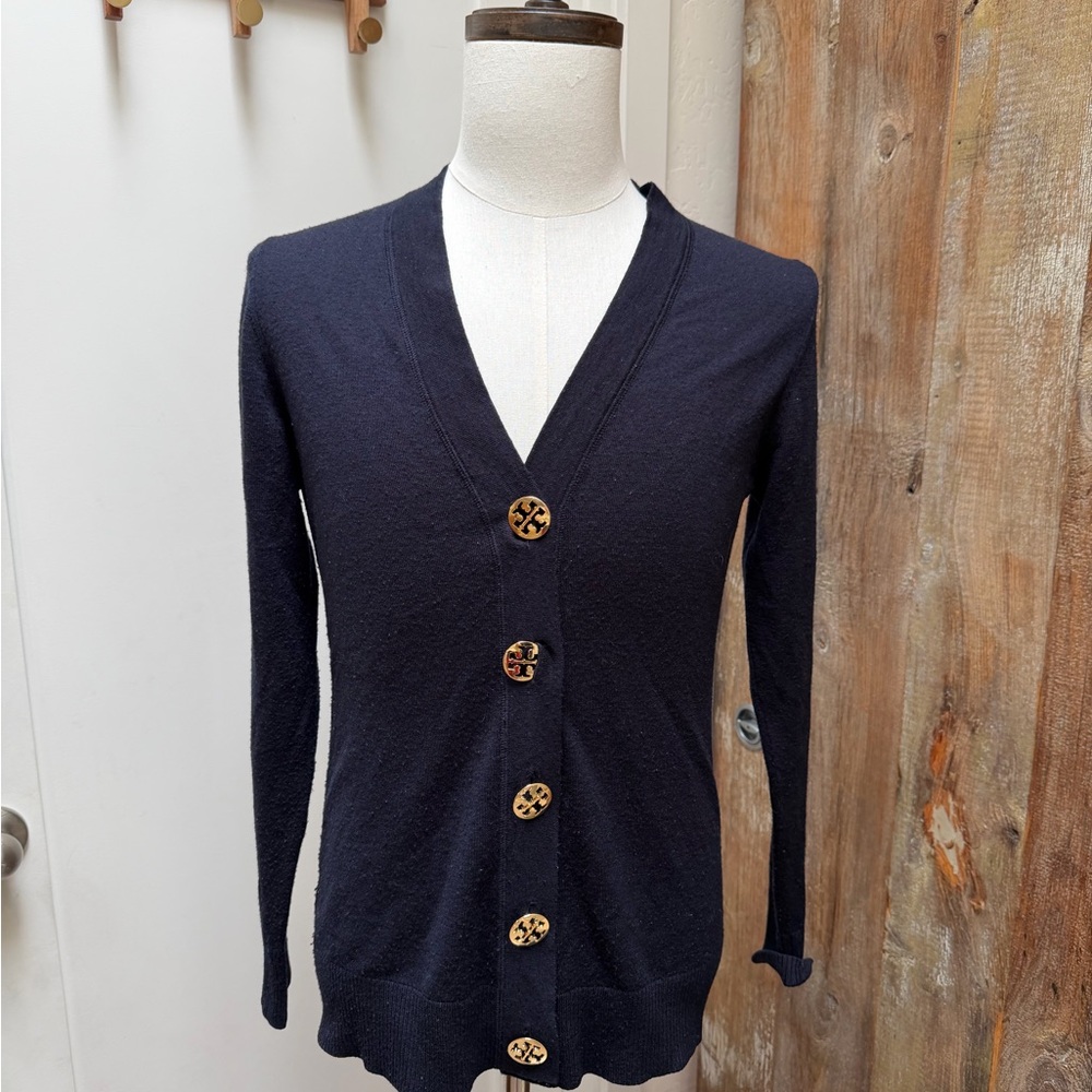 Tory Burch Dark Blue Cardigan with Gold Buttons